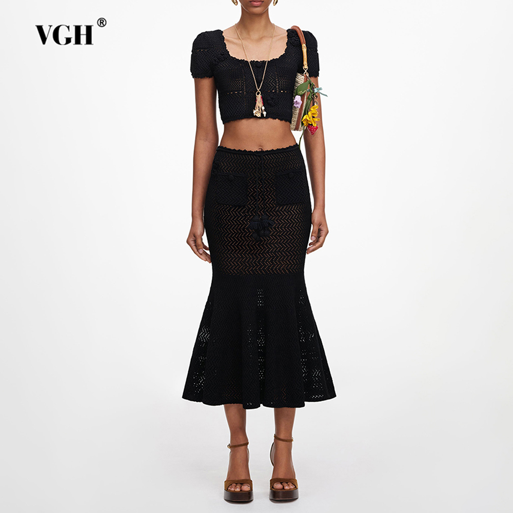 Crop Top Crochet - VGH Zwarte 3D Bloemmotief Holle Gebreide