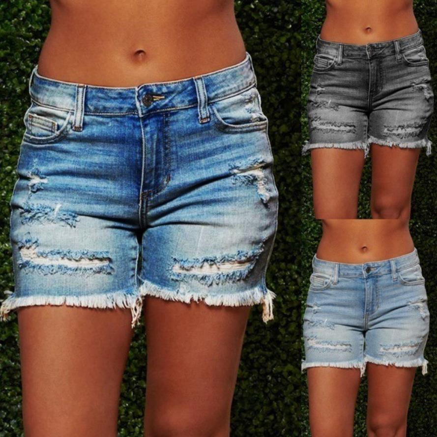 Shorts Denim Frayed - OL Commute Style Dames gescheurde denim
