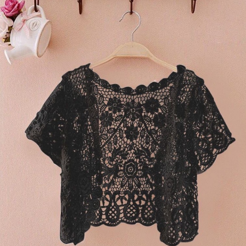 Crop Top Crochet - Dames bloemen gehaakte doorschijnende strandjurk met