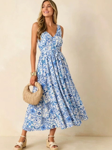 Linen Dress Wrap - Zomer 2026 Grote Maat Bloemendruk Dames